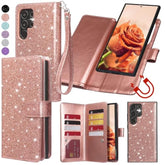 For Galaxy S25 Ultra Wallet Case Detachable With Card Holder For Women, Glitter Pu Leather Strap Magnetic Flip Wallet Removable Phone Case Cover For Samsung Galaxy S25 Ultra 5G 6.9", Rose Gold