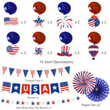 37Pcs 4th of July Decorations Patriotic Decorations USA Banner Red White Blue Paper Fans Star Streamer Pennant Hanging Swirl Fourth of July Independence Veterans Labor Presidents Flag Memorial Day