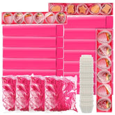 40 Sets Valentine Chocolate Strawberries Boxes With Clear Window 250 Pcs Paper Food Trays 4 Bags Raffia Bakery Macaron Boxes Disposable Serving Trays Gifts 12 X 2. 2 X 2 Inches(Rose Red)