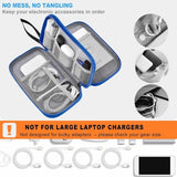 Portable Cable Organizer Case,Travel Pouch With Double-Layer Storage For Cables,Chargers,Earbuds & Phone,Black Blue