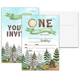 1St Birthday Party Invitations, Happy Camper Birthday Invitation, Double-Sided Camp Themed Fill In Invites, Kids Camping Birthday Party Decorations, 20 Cards With 20 Envelopes(C08)
