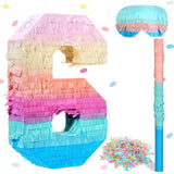 16 Inch Number Piñata Kids Birthday Party Macaron Piñata With Blindfold Stick And Confetti For Unicorn Birthday Wedding Baby Shower Decor(Number 6)