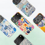 Cute Patterns Shockproof Protective Aesthetic Phone Case for iPhone 17 Pro Max 6.9" with Stylish Designs for Women Girl, Vintage Beach Blue Collage Coast Collage