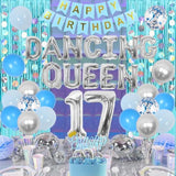 17Th Birthday Banner Decorations For Girls Blue And Sliver Dancing Que