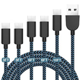 5-Pack USB-C to USB-A Fast Charging Cables 3A for Samsung & LG Devices