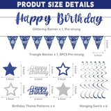 Blue Silver Birthday Décor Banner & Hanging Swirls for Parties