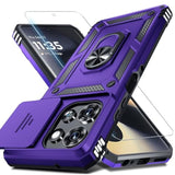 Compatible With Moto G Power 5G 2025 Case Built In Slide Camera Lens Cover+Screen Protector+Finger Ring Holder Kickstand,Heavy Duty Shockproof Full Body Protective Phone Cover,Purple