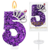 Purple Birthday Candle Crown Number 5 Candles Cake Candle,Purple Birthday Cake Topper Cupcake Decorations Party Decor For Girls And Women Anniversary Celebrations Supplies Favors