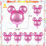 6pcs Pink Mouse Head 24" Foil Balloons for Birthday & Baby Shower