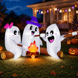 6FT Long Halloween Inflatables Decorations Outdoor Campfire Ghosts Adorable Halloween Blow up Yard Decoration Blowup Cute 3 Ghosts Roasting Marshmallows Over Campfire Built-in LEDs Party Lawn