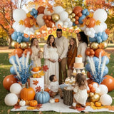 Fall Balloon Arch Kit: Blue, Orange & White with Pumpkin Banner