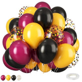 12in Black Burgundy Yellow Balloons with Gold Confetti for Party Decorations
