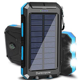Solar Charger Power Bank, 20000Mah Portable Outdoor Waterproof Solar Battery Charger, Camping External Backup Battery Pack Usb C Ports Input/Output, 2 Led Light Flashlight With Compass (Blue)
