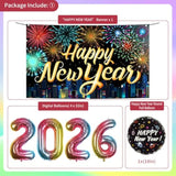 New Years Eve Party Supplies 2026, Rainbow Black Happy New Year Decorations Kit, Banner, Latex Confetti Balloons, 2026 Foil Balloons, 2026 New Year Eve Photography Background
