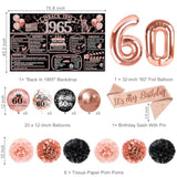 60Th Birthday Decorations For Women – 58Pcs Rose Gold & Black Party Supplies With Back In 1965 Backdrop, Banner, Honeycomb Centerpieces, Balloons, Hanging Swirls, Foil & Latex Balloon, Sash, Pom Poms