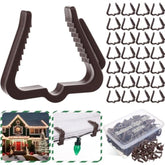 120 Pcs Christmas Light Clips With Clear Plastic Case Box Outdoor 1 5/8 Inch Gutter Fascia Boards Clips Hanger Plastic String Light Hooks For Outside Roof Gutter Fence Eave (Brown)