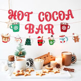 Christmas Hot Cocoa Bar Banner Red Glitter Garland Santa Snowman Gingerbread