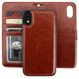 For Xr Wallet Case With Card Holder Pu Leather Magnetic Detachable Kickstand Shockproof Wrist Strap Removable Flip Cover For Xr 6.1 Inch (Brown)