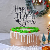 Happy New Year 2026 Cake Topper Black Glitter Party Decoration