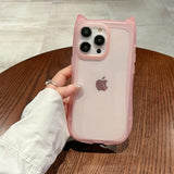 Clear 3D Cat Ears Phone Case for iPhone 16 - Kawaii Design, Soft TPU, Shockproof, Transparent, Flexible, Cute, Women, Girls