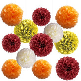 Tissue Paper Pom Poms Party Decorations Burgundy Gold Orange Ivory Paper Flower Balls Hanging Paper Pom Pom Flowers for Fall Wedding Bridal Shower Birthday Thanksgiving Autumn Party Backdrop Decor