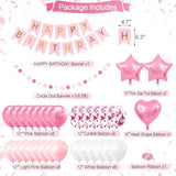 Pink Birthday Party Set Banner, Balloons, Pom Poms, Confetti, & Fringe Curtain