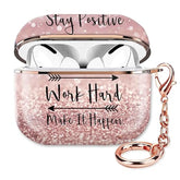 Compatible With Airpod Pro 2Nd/1St Generation Case Cover Protective Shockproof Hard Cover Shell With Rose Gold Keychain, Case For Girl Women Men (Inspirational Quotes Pink)