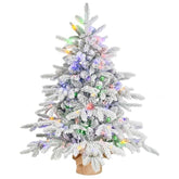 Prelit Flocked Christmas Tree, Artificial Small Christmas Tree With Led Lights, Frosted Led Xmas Tree With Snow (3Ft-Lights)