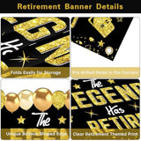 Retirement Party Decorations, Black Gold Retirement Banner For Men Women The Legend Has Retired Banner Happy Retirement Backdrop Party Supplies Sign