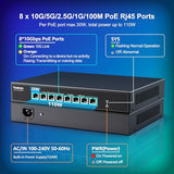 8 Port 10G Poe Switch Unmanaged, 8 X 10G Base-T Poe Ports, Ieee802.3Af/At, 110W Built-In Power, Compatible With 1G/2.5G/5G/10G, Metal Case, Rackmount/Wall Mount 10Gbe Network Switch
