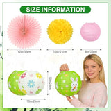 Spring Hanging Decorations – 14 Pack Pastel Bunny & Daisy Paper Lanterns, Pom Poms & Fans – Spring Decorations For Classroom, Office, Birthday