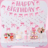 Bow Birthday Party Decorations, Pink Bow Happy Birthday Banner With Cute Bow Hanging Swirls, Bow Party Decorations For Women Girls Birthday Party Supplies