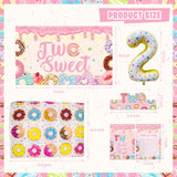 Two Sweet Birthday Party Supplies For 2 Year Old Girl, 150 Pcs Donut Party Decorations For Girls Baby - Backdrop, Cake, Cupcake Toppers, Tablecloth, Highchair Nanner, Crown And Poster