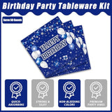 200Pcs Blue Birthday Party Tableware Set, Navy Blue And Silver Birthday Party Decorations Supplies For Men Women Party Dessert Plates Napkins Forks Favors, Serve 50