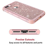 Heavy Duty Defender Protective Bling Glitter Sparkle Hard Shell Hybrid Shockproof Rubber Bumper Cover for iPhone 7 Plus and 8 Plus, Rose Gold