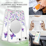 Floral Pattern Clear Shockproof Case for iPhone 16e/17e 6.1" - Compatible with MagSafe, Slim Phone Cover for Women, Girls, Butterfly Flower Design, Hard PC Back, Soft TPU Edge, Magnetic Case