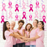 56Pcs Breast Cancer Awareness Decorations Glitter Pink Ribbon Hanging Swirl
