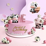 14 Pcs Cow Cake Decorations Pearls Balls Cake Toppers With Gold Happy Birthday Acrylic Cake Topper For Baby Shower Wedding Birthday Party Decor (Pink)