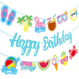 Neon Pool Party Birthday Banner Summer Birthday Party Decorations 3Pcs Glitter Blue Hawaii Beach Pool Theme Banners For Hawaiian Luau Aloha Baby Shower Wedding Supplies