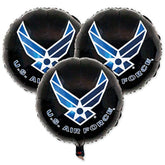 Havercamp’s U.S. Air Force logo, 3-18” Round Mylar Balloons. Officially Licensed with the U.S. Air Force!