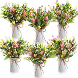 6 Sets Spring Easter Table Centerpiece Decor 12 Easter Artificial Flower Picks With 6 Metal Pots 12 Eucalyptus Egg Stems Twig Branches Sprays With Berries For Home Arrangement(White)