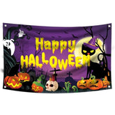 72x44 Inch Spooky Halloween Banner Scary Cat Purple Party Backdrop Decor