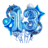 11 Pc Blue 13th Birthday Foil Balloons & Confetti Balloon Set for Kids Party Decor