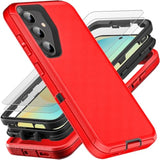 For Samsung Galaxy S24 Fe Case, Military Grade 3 In 1 Heavy Duty Shockproof/Drop Proof/Dust Proof Case With 2Pcs Tempered Glass Screen Protector (Red/Black)