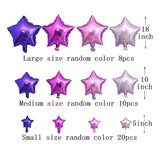 50Pcs Colorful Star Foil Balloons, 18Inch Star 10Inch Star 5Inch Star