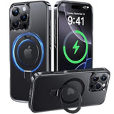 Titanium Stand Case For Iphone 16 Pro, Polished Black Titanium, Grade Drop Protection, Magnetic Stand, Slim 6.3 Inch Phone Case
