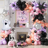 Halloween Balloon Arch Kit - Black, Purple, Pink Latex with Bat, Ghost & Witch Foils
