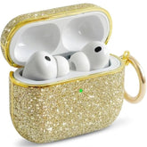 Cute Glitter AirPods 4 Case for Women with Keychain, Bling Hard Airpod iPods 4 Cases, Sparkly Rhinestone Air Pods 4 Generation Case for Women Girl, Model A3058/A3059 (Gold)