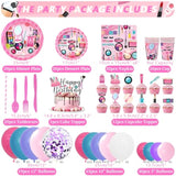 Spa Birthday Party Decoration - Makeup Party Favors, Plates Cups Napkins Tablecloth Cutlery Backdrop Balloons Arch Cake Toppers For Girls Women Slumber Pamper Spa Birthday Party Supplies