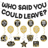 Who Said You Could Leave Banner Black Glitter Retirement Banner Farewell Decorations Party Supplies 15Pcs Going Away Party Hanging Swirls Decorations We Will Miss You Graduation Gift For Men Women